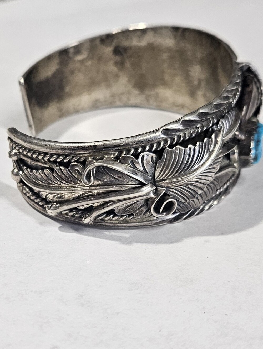 Vintage Handmade Sterling Silver Navajo Cuff Bracelet Turquoise Coral Stones - Picture 8 of 16
